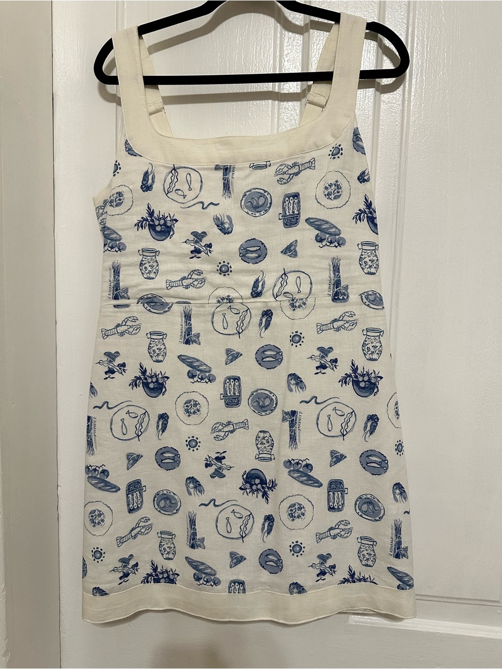 Abercrombie & Fitch White Linen Mini Dress with Blue Print - Picture 2 of 5